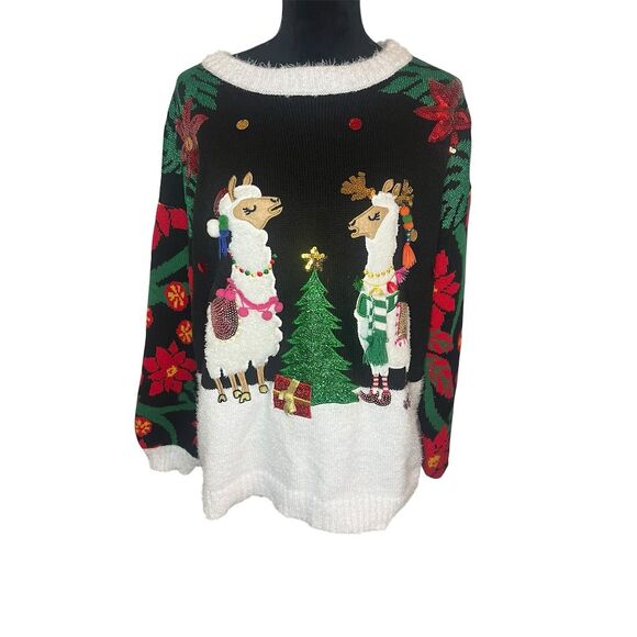 UGLY CHRISTMAS SWEATER LLAMA HOLIDAY TIMES FESTIVE SWEATER WOMENS SIZE 16W - Picture 1 of 9